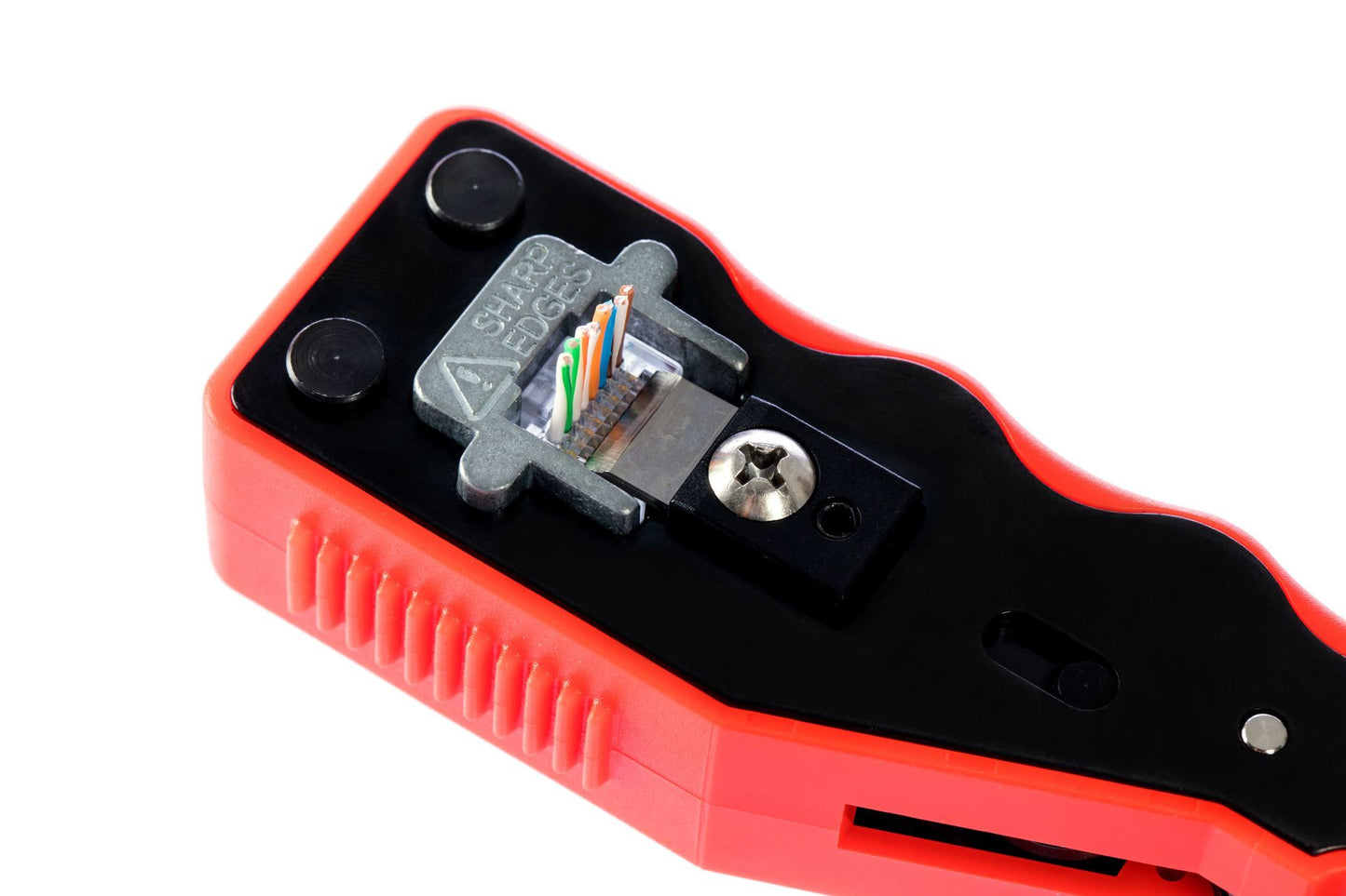 Push Through RJ45 Crimper Tool with Built-in Stripping & Cutting Blade for Cat5e Cat6 Cat6a Network Cable