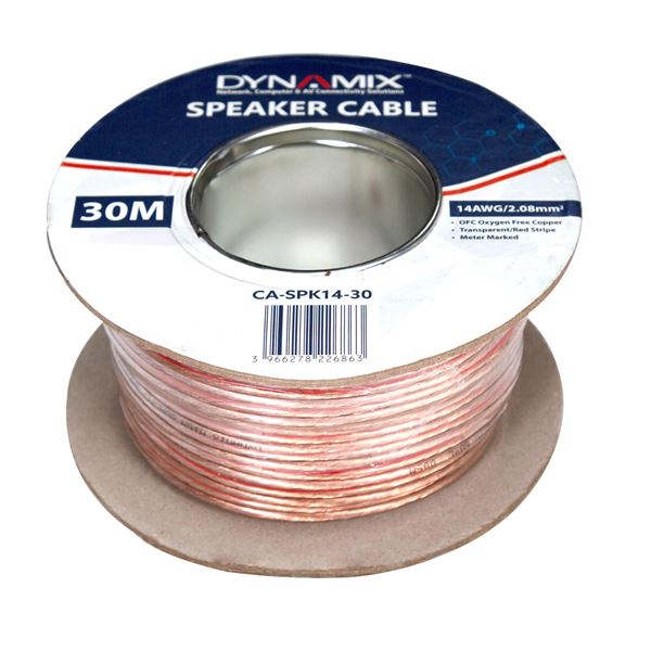 Speaker Cable 30m 14AWG/2.08mm Metre Marked - Transparent Red Stripe