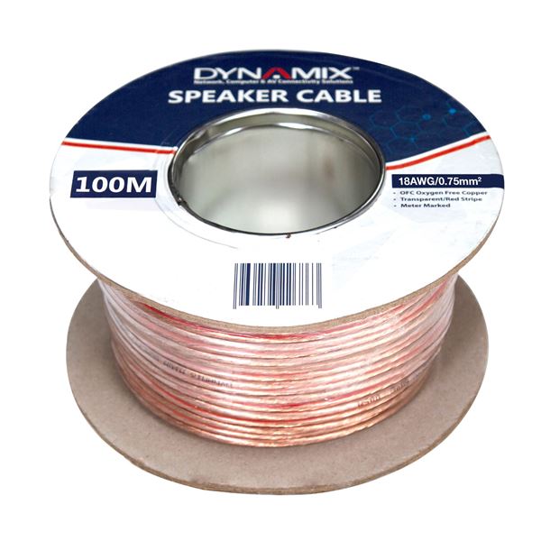Speaker Cable 100m 18AWG Metre Marked - Transparent Red Stripe