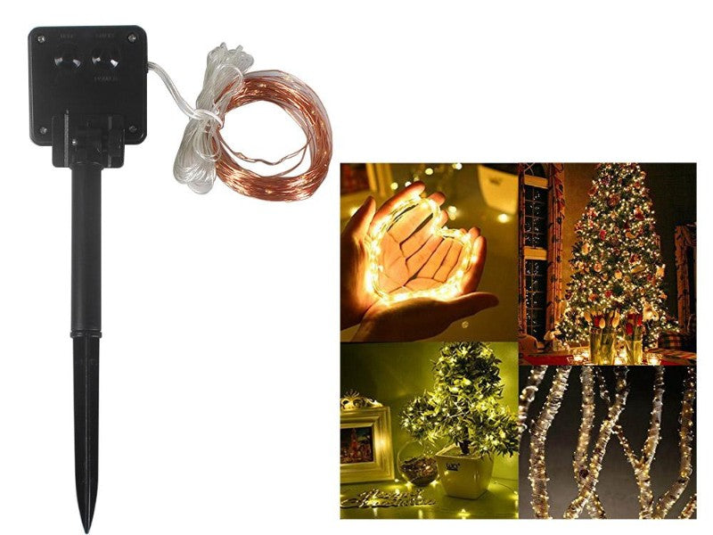 100 Solar Powered Warm White LED String Lights - 10m Copper Wire