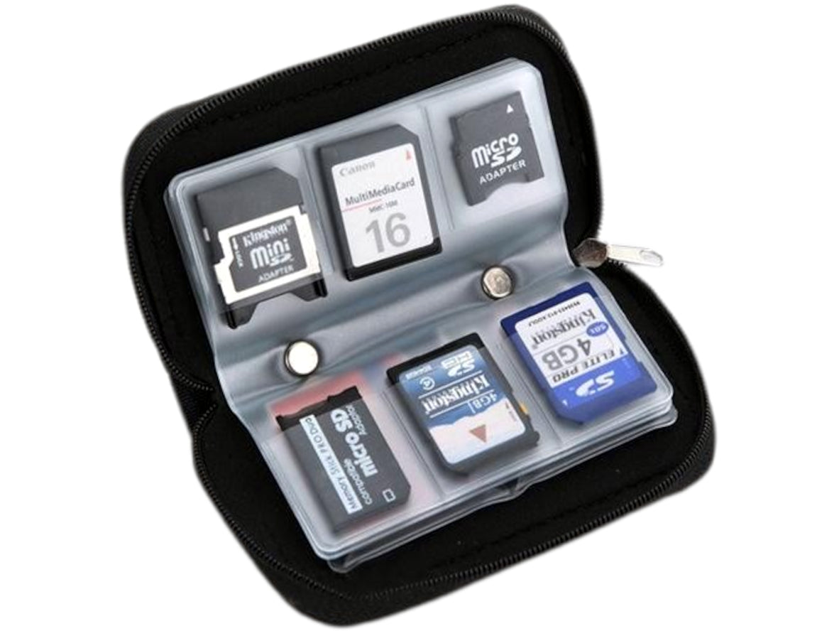 Black Zippered 22‑Slot SD & CF Memory Card Storage Case – Portable Tech Organizer for Photographers & DIY Electronics in NZ