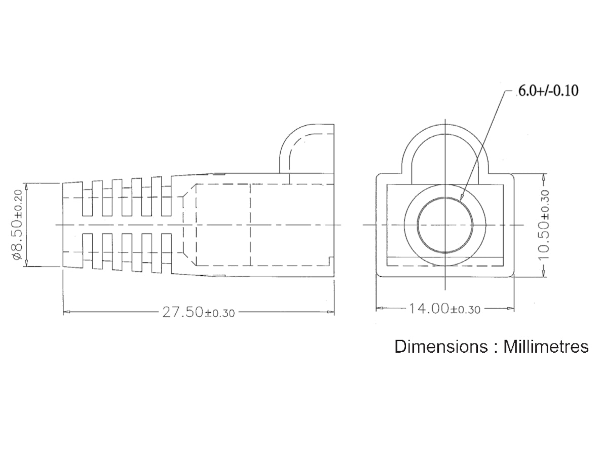 Blue RJ45 network plug connector strain relief boot in bag of 10 pieces