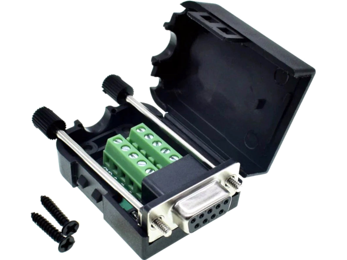 DB9 RS232 Female to Screw Terminal Adapter with Hood – 9-Pin DE-9 Serial Breakout Connector