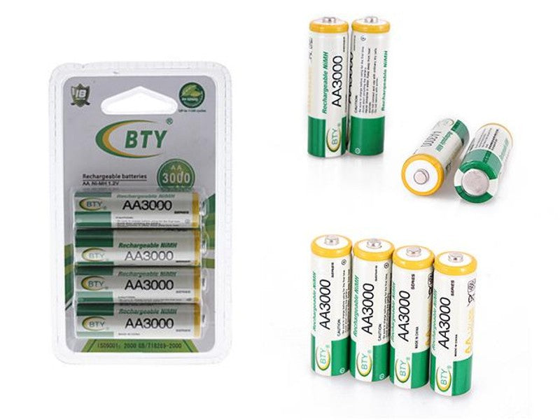 BTY AA 3000mAh 1.2V NiMH Rechargeable Batteries – 4-Pack