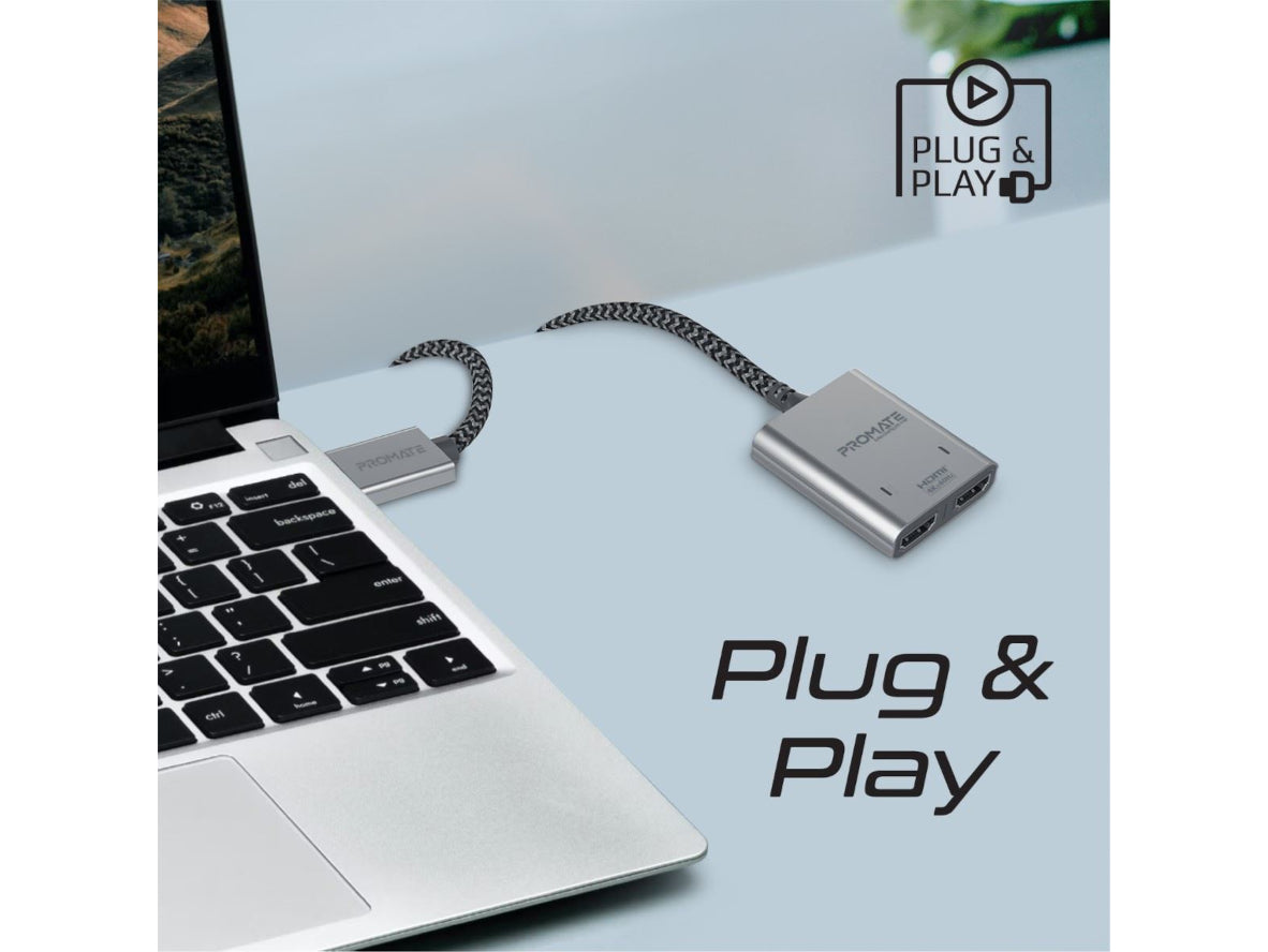 Promate MediaSplit-H2 1m 4K@60Hz HDMI Splitter Cable with Dual HDMI Ports