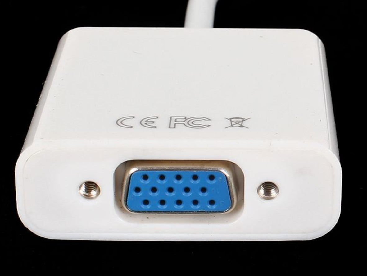 White DisplayPort to VGA adapter