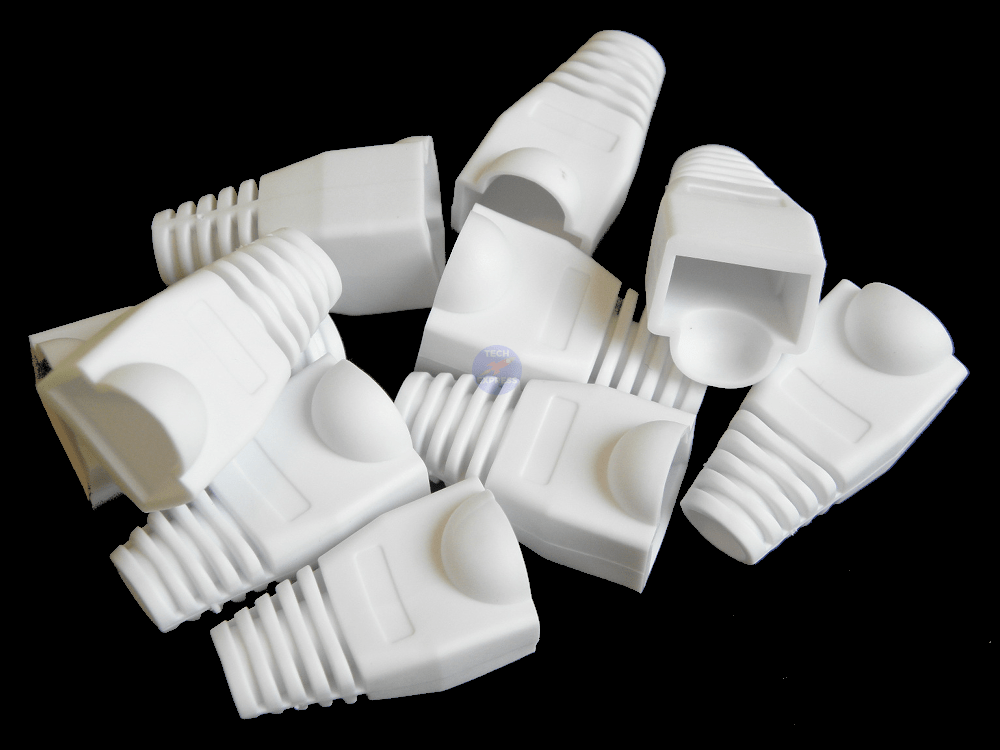 White RJ45 network plug connector strain relief boot in bag of 10 pieces - techexpress nz