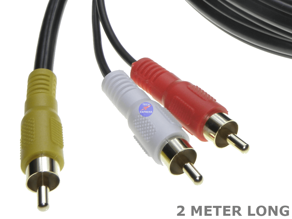 2 Meter RG59 Composite Video & Stereo Audio 3x Male RCA to RCA Cable 2M AV Cable - techexpress nz