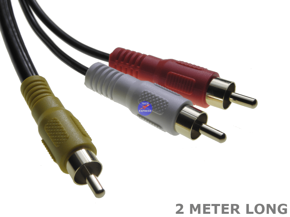 2 Meter RG59 Composite Video & Stereo Audio 3x Male RCA to RCA Cable 2M AV Cable - techexpress nz