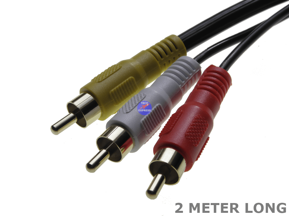 2 Meter RG59 Composite Video & Stereo Audio 3x Male RCA to RCA Cable 2M AV Cable - techexpress nz