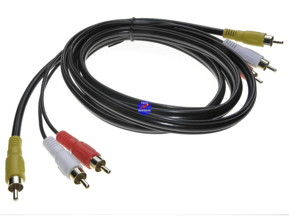 2 Meter RG59 Composite Video & Stereo Audio 3x Male RCA to RCA Cable 2M AV Cable - techexpress nz