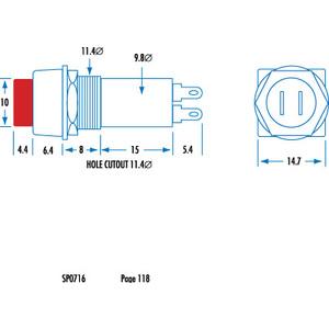 Pushbutton PUSH-ON MOMENTARY SPST RED ACTUATOR - techexpress nz