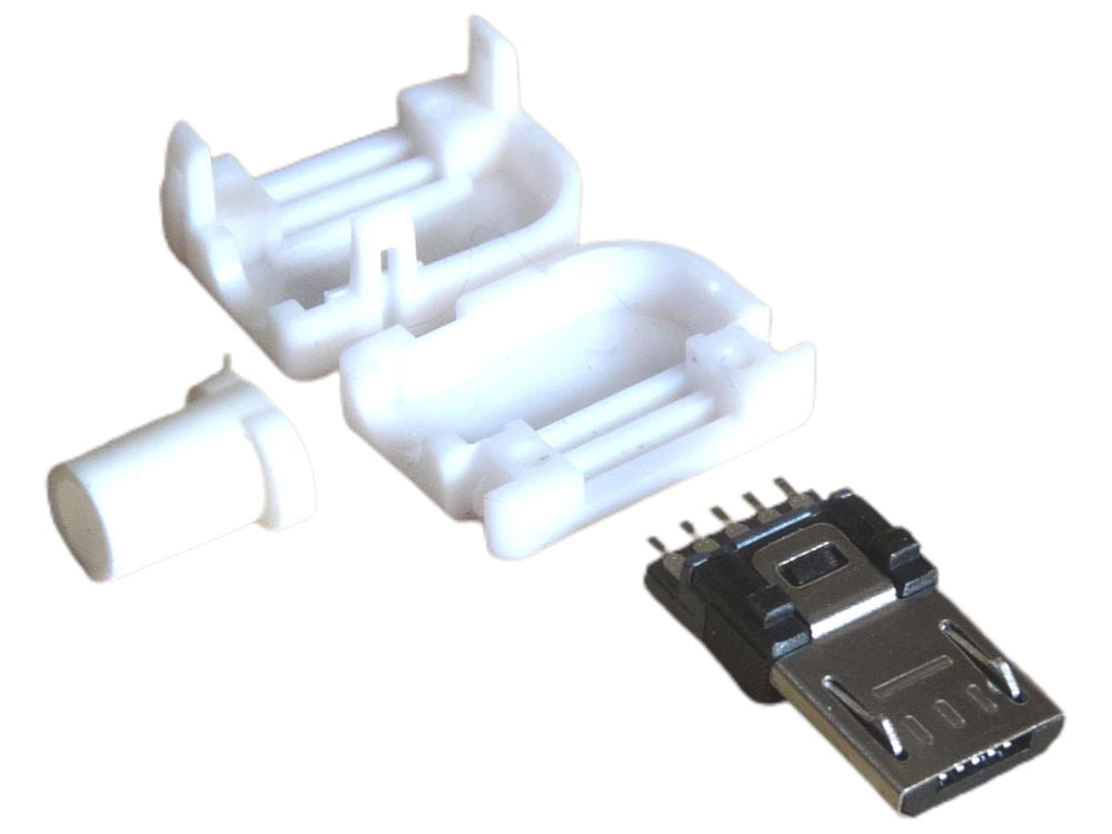 White Right Angle Male 5-Pin USB Micro-B Solder Plug