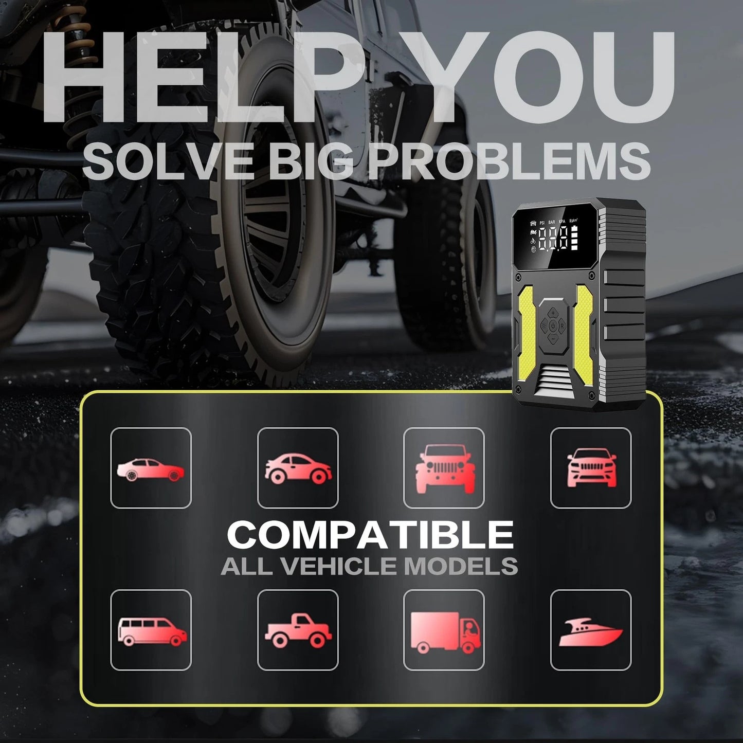 Portable Car Jump Starter 3000A with 150PSI Air Compressor & USB Charging
