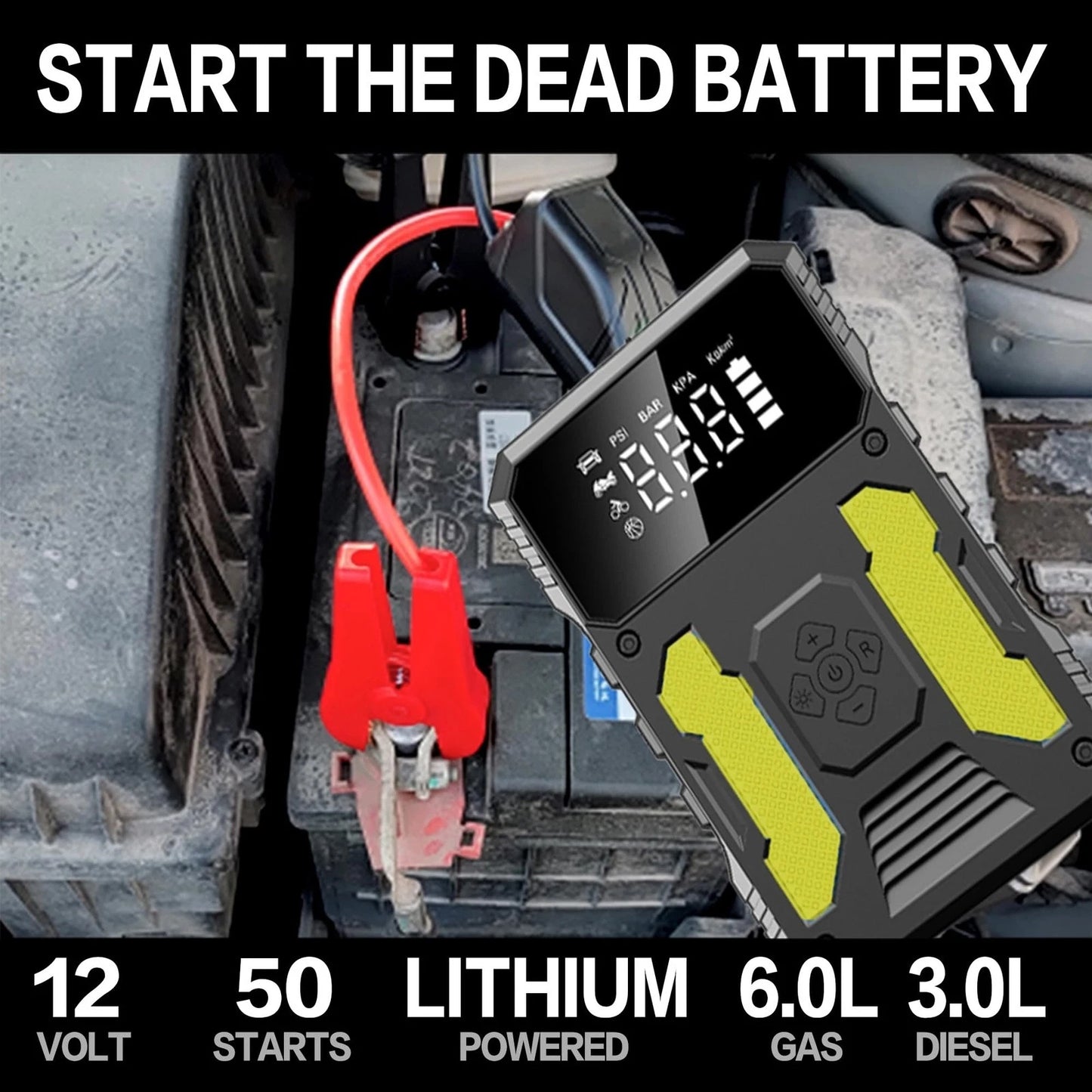 Portable Car Jump Starter 3000A with 150PSI Air Compressor & USB Charging
