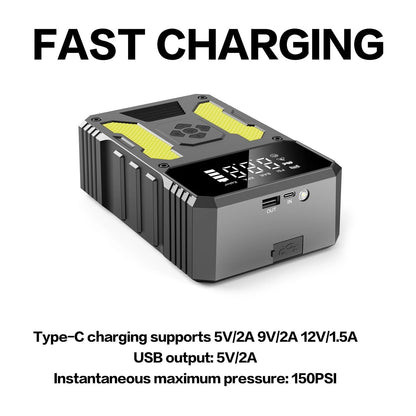 Portable Car Jump Starter 3000A with 150PSI Air Compressor & USB Charging
