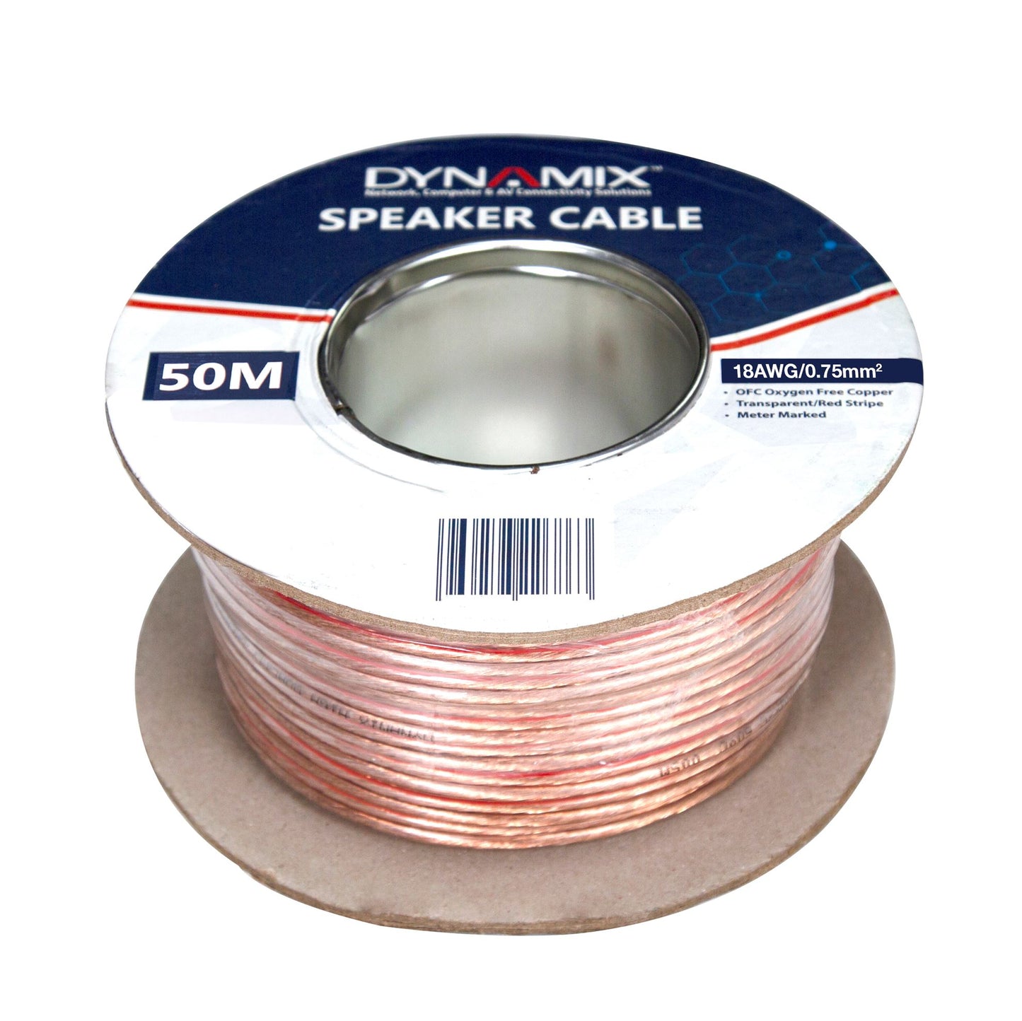Speaker Cable 50m 18AWG Metre Marked  - Transparent Red Stripe