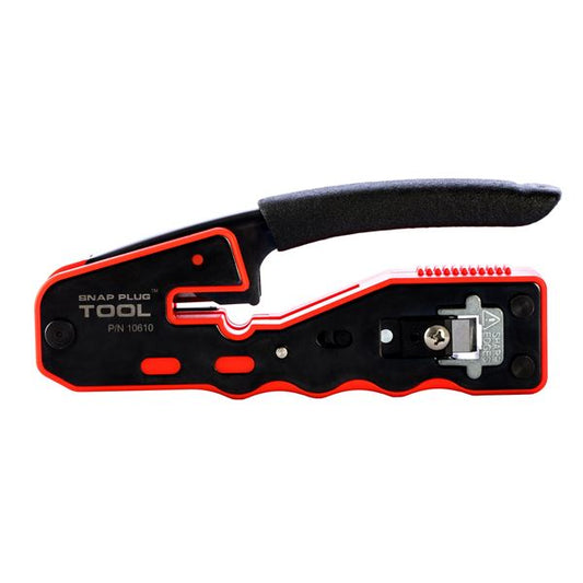 Push Through RJ45 Crimper Tool with Built-in Stripping & Cutting Blade for Cat5e Cat6 Cat6a Network Cable