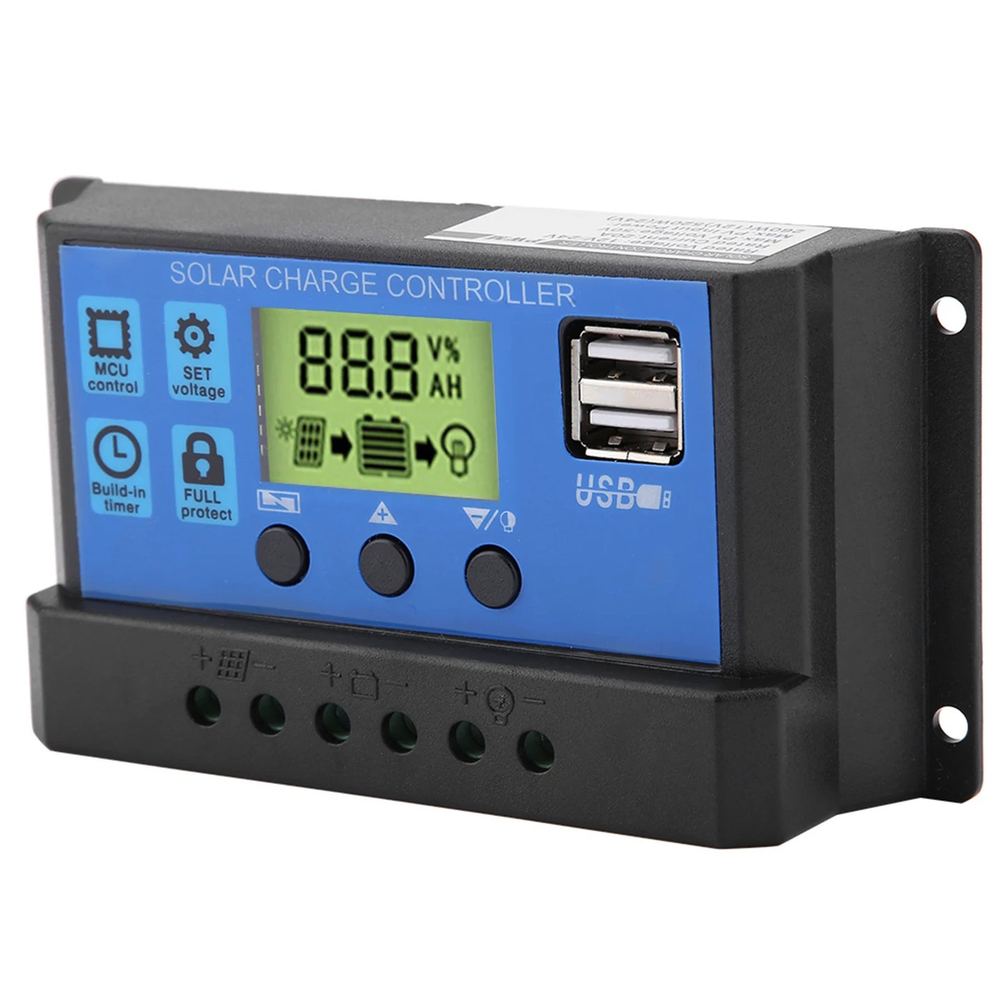 20A 12V/24V PWM Solar Charge Controller with Dual USB Ports for Lead-Acid Batteries