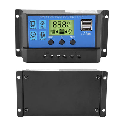 20A 12V/24V PWM Solar Charge Controller with Dual USB Ports for Lead-Acid Batteries