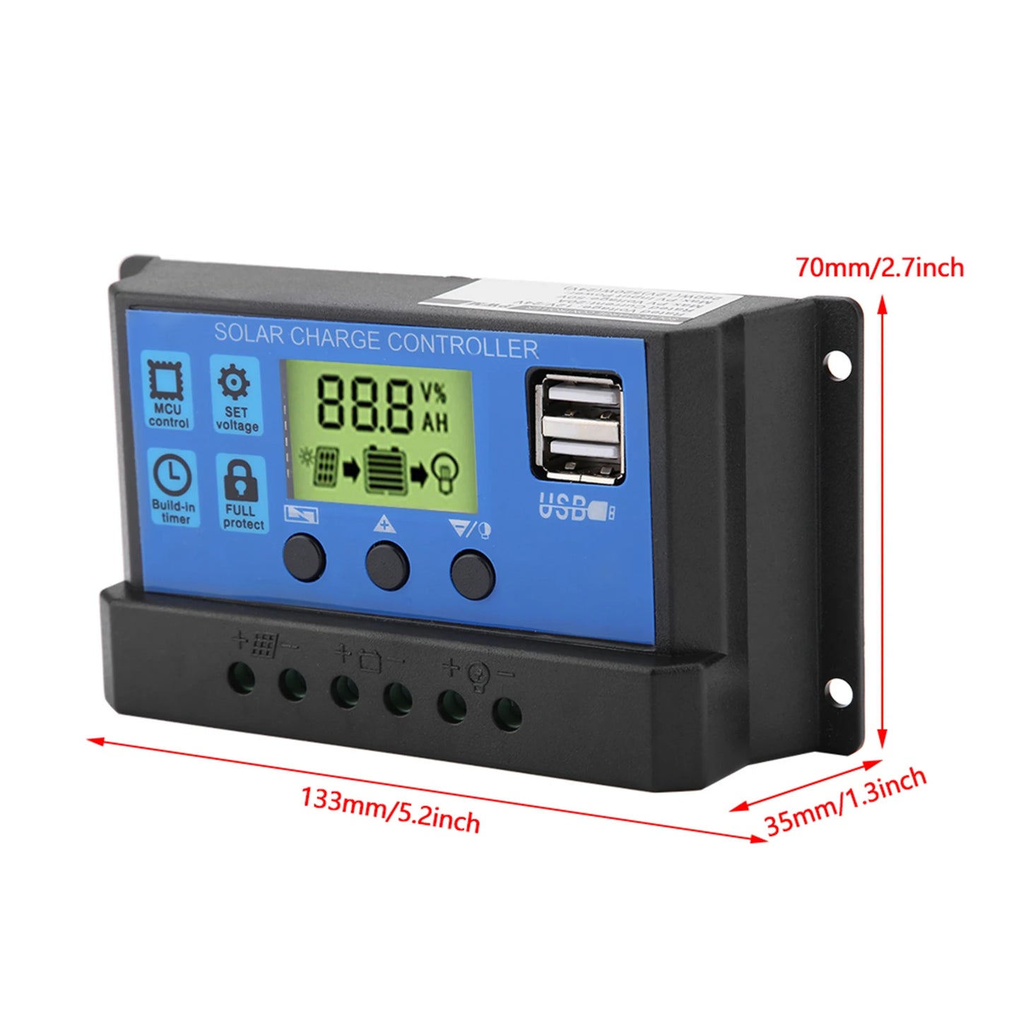 20A 12V/24V PWM Solar Charge Controller with Dual USB Ports for Lead-Acid Batteries