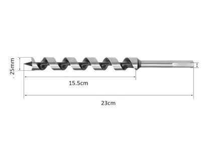 Wood Auger Drill Bit 25mm x 230mm – Hex Shank Power Spiral Bit
