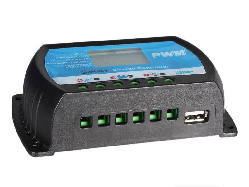 RTD1230 solar charge controller – front panel LCD and button detail
