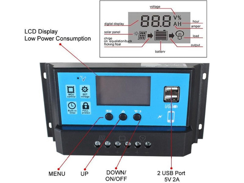 40A 12V 24V PWM Solar Charge Controller with LCD Display and Dual USB
