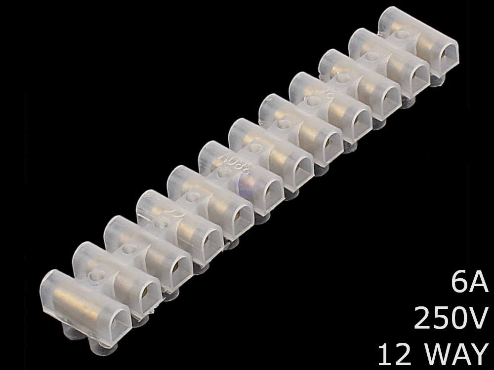12 Way 6A 250V Electrical Wire Screw Terminal Block Strip Connector Chock Blocks