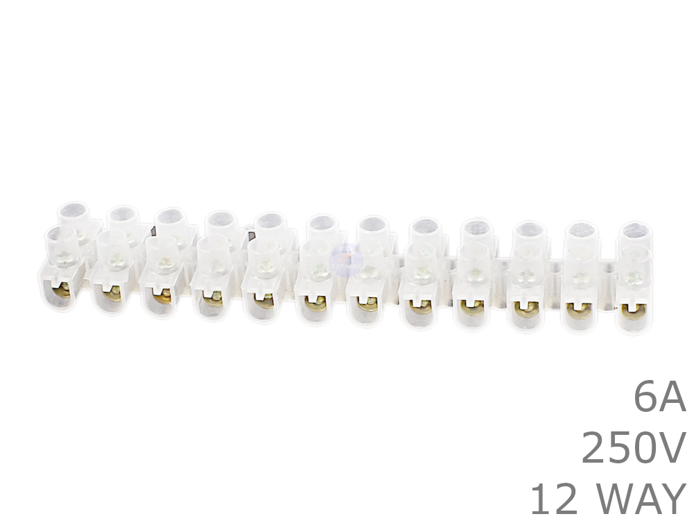 12 Way 6A 250V Electrical Wire Screw Terminal Block Strip Connector Chock Blocks
