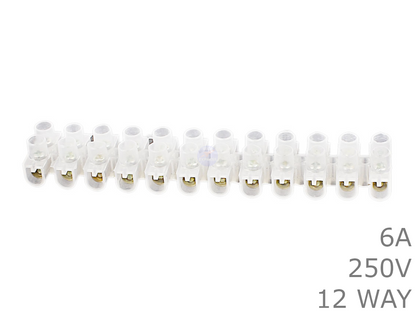 12 Way 6A 250V Electrical Wire Screw Terminal Block Strip Connector Chock Blocks