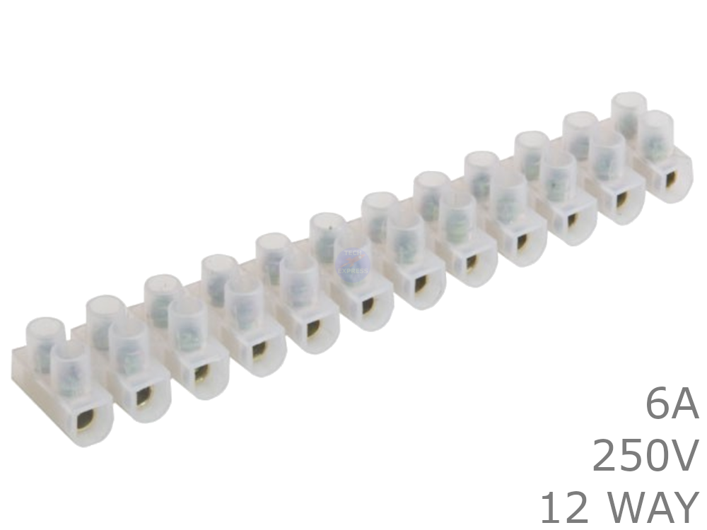12 Way 6A 250V Electrical Wire Screw Terminal Block Strip Connector Chock Blocks