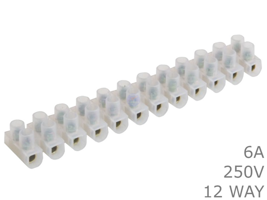 12 Way 6A 250V Electrical Wire Screw Terminal Block Strip Connector Chock Blocks