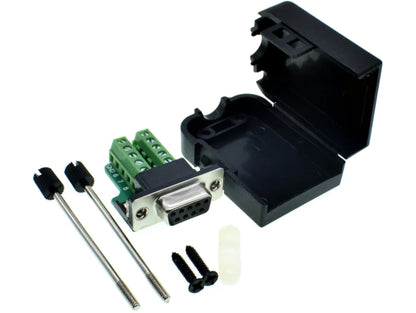 DB9 RS232 Female to Screw Terminal Adapter with Hood – 9-Pin DE-9 Serial Breakout Connector
