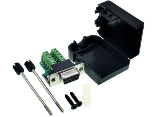 DB9 RS232 Female to Screw Terminal Adapter with Hood – 9-Pin DE-9 Serial Breakout Connector