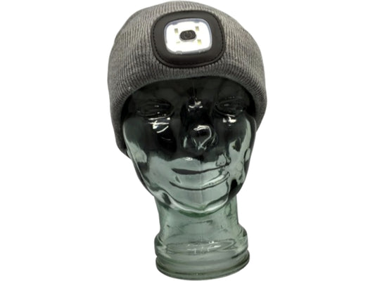 Grey LED Beanie with Rechargeable USB Light – Hands-Free Headlamp for Camping, Fishing, Hiking, Outdoor Tech Adventures – One Size