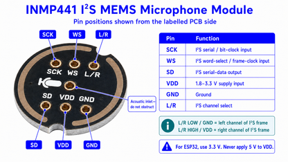 INMP441 I²S MEMS Microphone Module (Omnidirectional 24-bit 1.8–3.3 V) – For ESP32/ESP8266