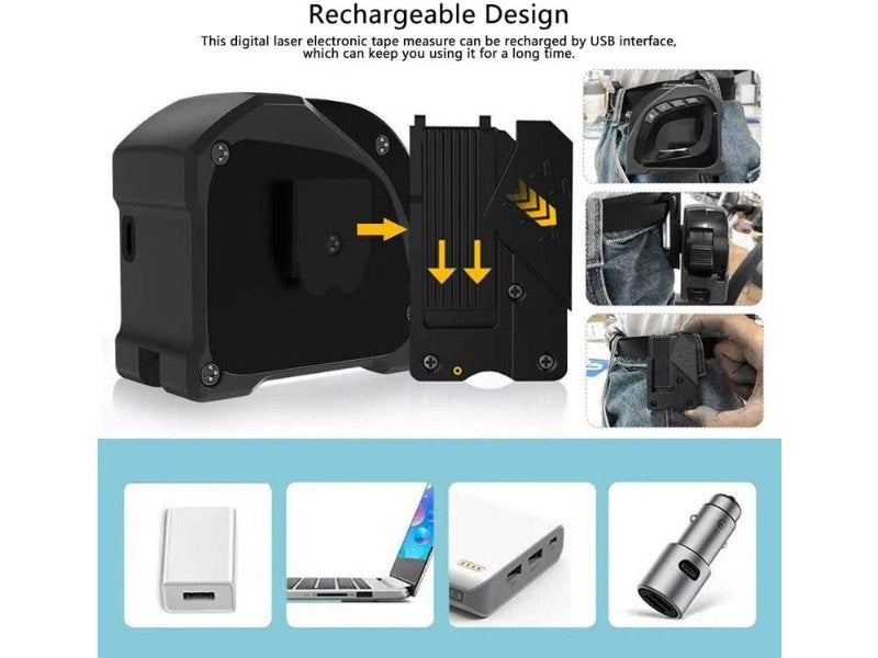 2-in-1 Laser Tape Measure 40M Laser 5M Tape USB Rechargeable