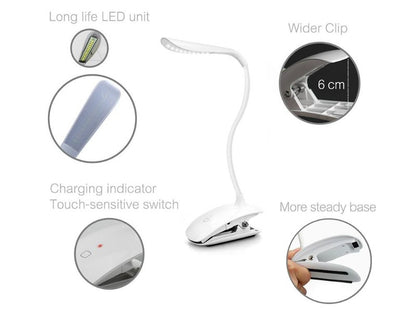 Rechargeable Clip-On LED Desk Lamp w/ 3 Brightness