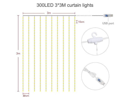 LED Curtain Lights Curtain String Lights 300LED