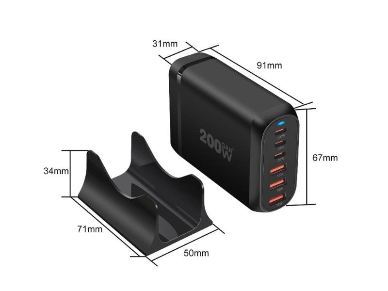 200W 6-Port GaN USB C Charging Station for Desktop