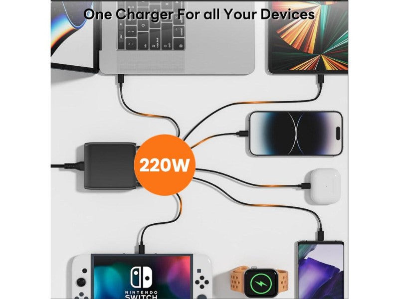 200W 6-Port GaN USB C Charging Station for Desktop