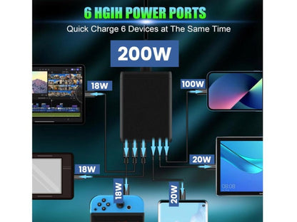 200W 6-Port GaN USB C Charging Station for Desktop