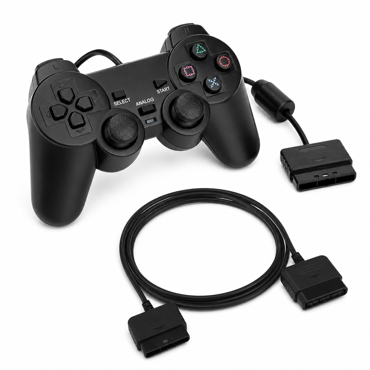 PlayStation 2 Controller and Extension Cable Bundle for PS2 Couch Gaming
