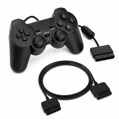 PlayStation 2 Controller and Extension Cable Bundle for PS2 Couch Gaming