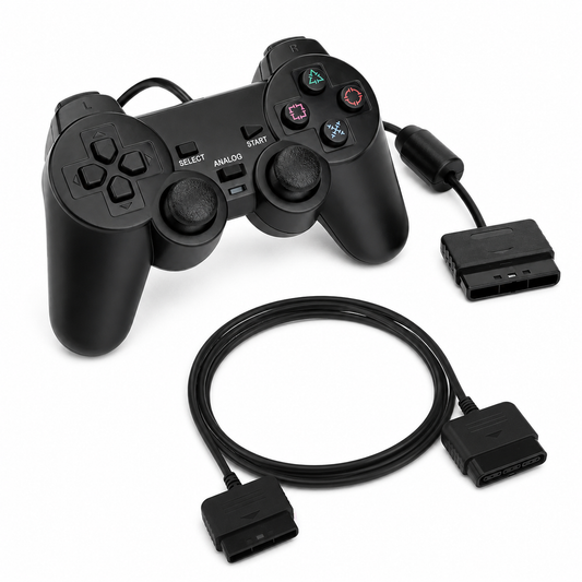 PlayStation 2 Controller and Extension Cable Bundle for PS2 Couch Gaming