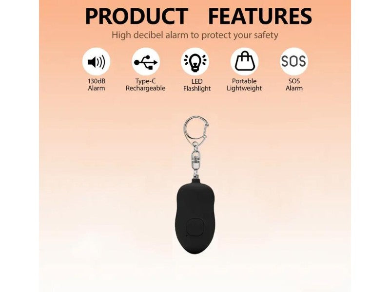 Rechargeable Personal Alarm 130dB USB-C Keychain with LED Light