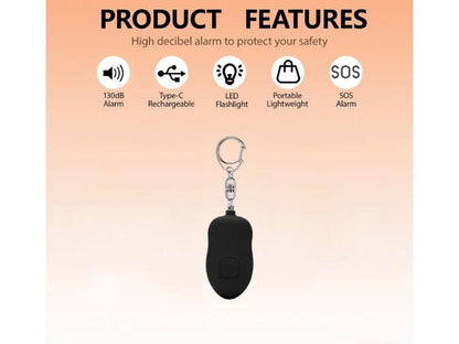 Rechargeable Personal Alarm 130dB USB-C Keychain with LED Light