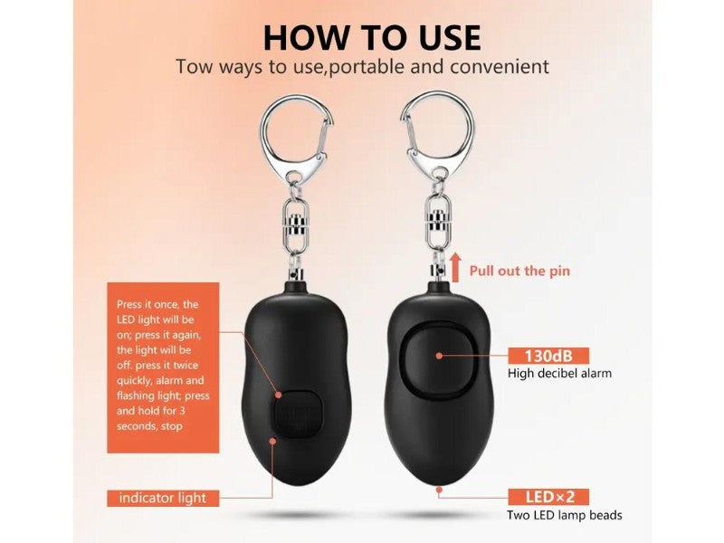 Rechargeable Personal Alarm 130dB USB-C Keychain with LED Light
