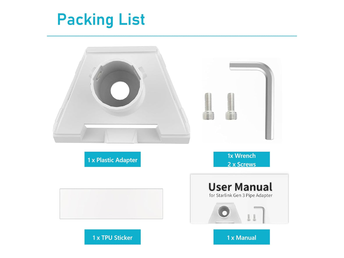 Starlink Gen 3 Pipe Adapter Pole Mount – 38–50 mm (V3 Standard Dish)